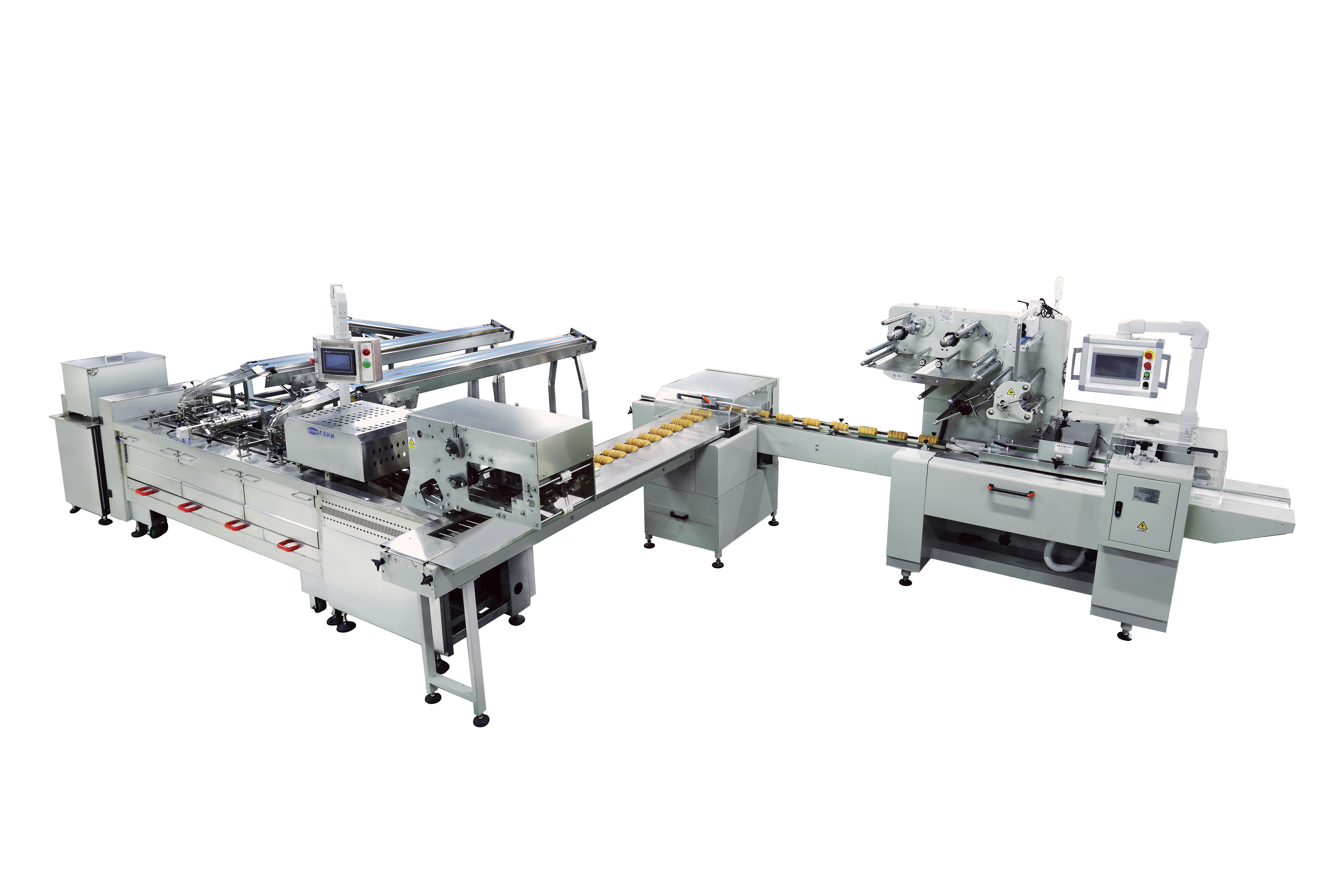 Skywin Two Lane Biscuit Sandwiching Machine Connect to on Edge Packaging Machine