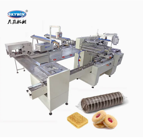 Skywin Two Lanes Jam Cookies Biscuit Cream Sandwiching Machine With Packing