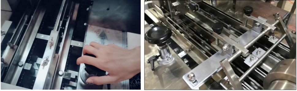 Adjustable hand wheels for sandwiching row ,adjusting size according different biscuit size