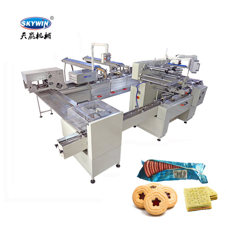 Skywin 3+2 Two Lane Biscuit Sandwiching Machine with on Edge Packaging Machine
