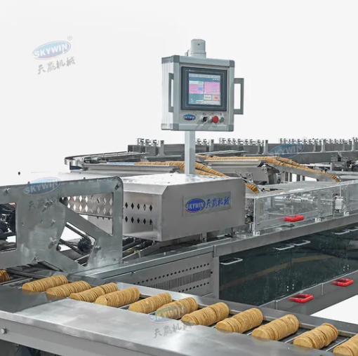 Skywin Two Lanes Jam Cookies Biscuit Cream Sandwiching Machine With On Edge Flow Packing