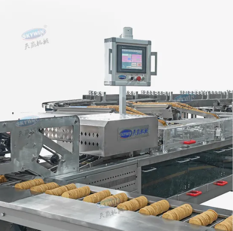 Skywin Two Lanes Jam Cookies Biscuit Cream Sandwiching Machine With Packing