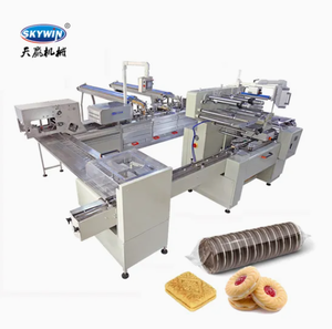 Skywin Two Lanes Jam Cookies Biscuit Cream Sandwiching Machine With On Edge Flow Packing