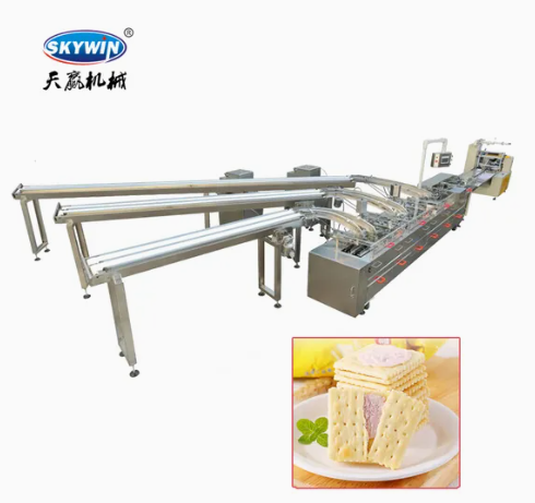 Skywin 3+2 Two Colors Cream Biscuit Sandwiching Machine with Flow Packing