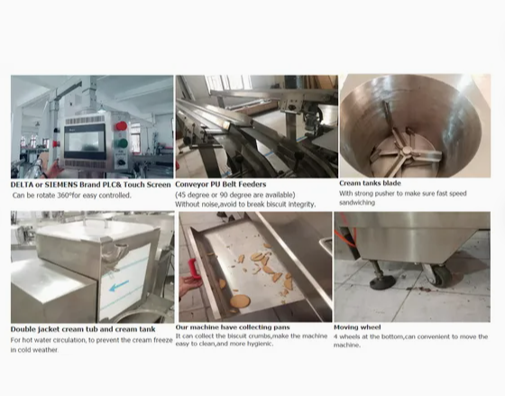 Skywin Automatic Cream Sandwiching Machine on Edge Packing Machine Sandwich Biscuit Making Machine