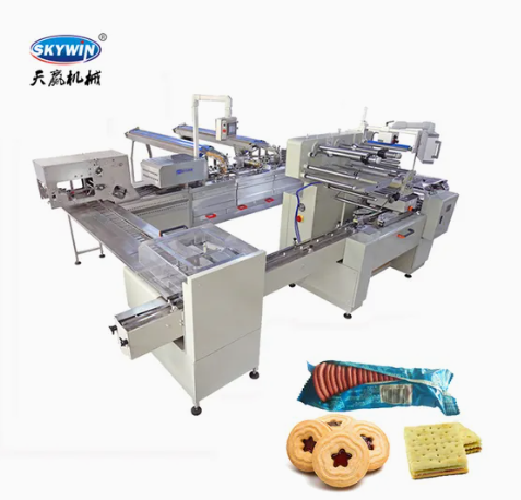 Skywin Two Lanes Sandwich Biscuit Machine with on-Edge Packing Machine