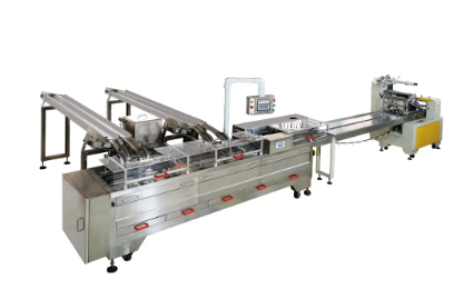 Skywin Two Lanes Chocolate Cream Filling Sandwich Biscuit Machine with on-Edge Packing Machine