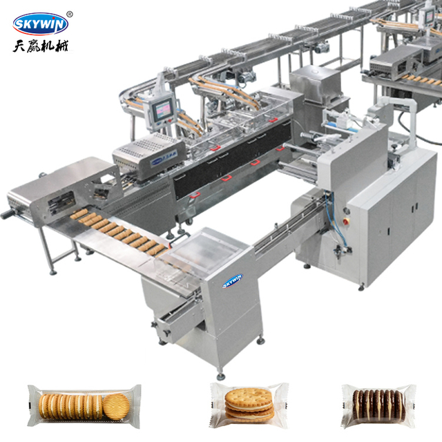 Two Lanes Jam Cookies Biscuit Cream Sandwiching Machine With On Edge Flow Packing | Skywin